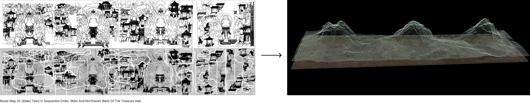 A before and after image showcasing how murals are visualized in pointcloud model