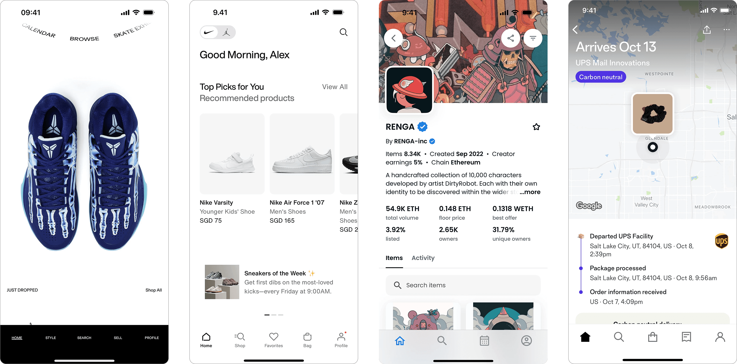 screenshots from competing companies in the crypto and e-commerce industries