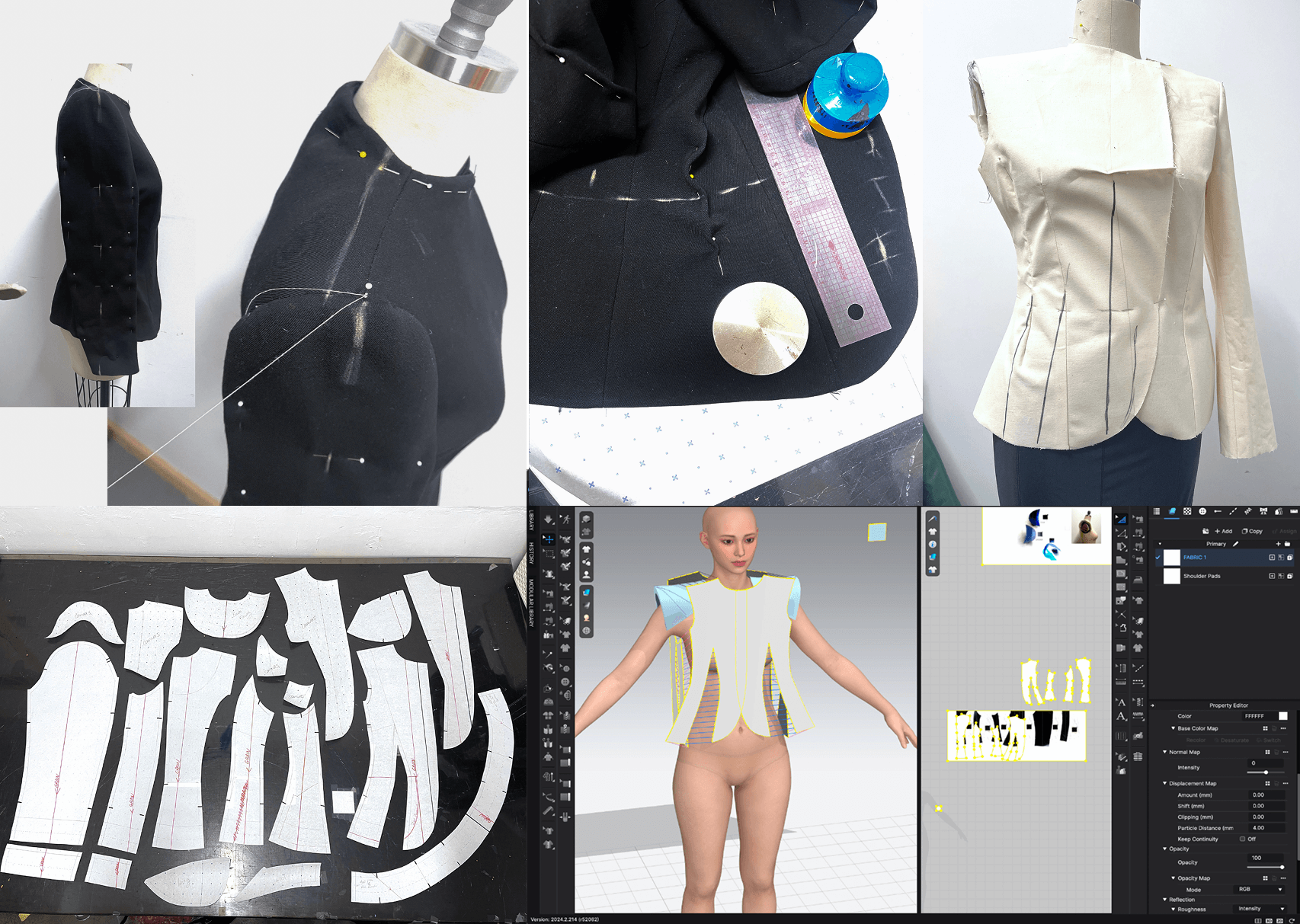 A series of photos capturing how a jacket is made and digitized