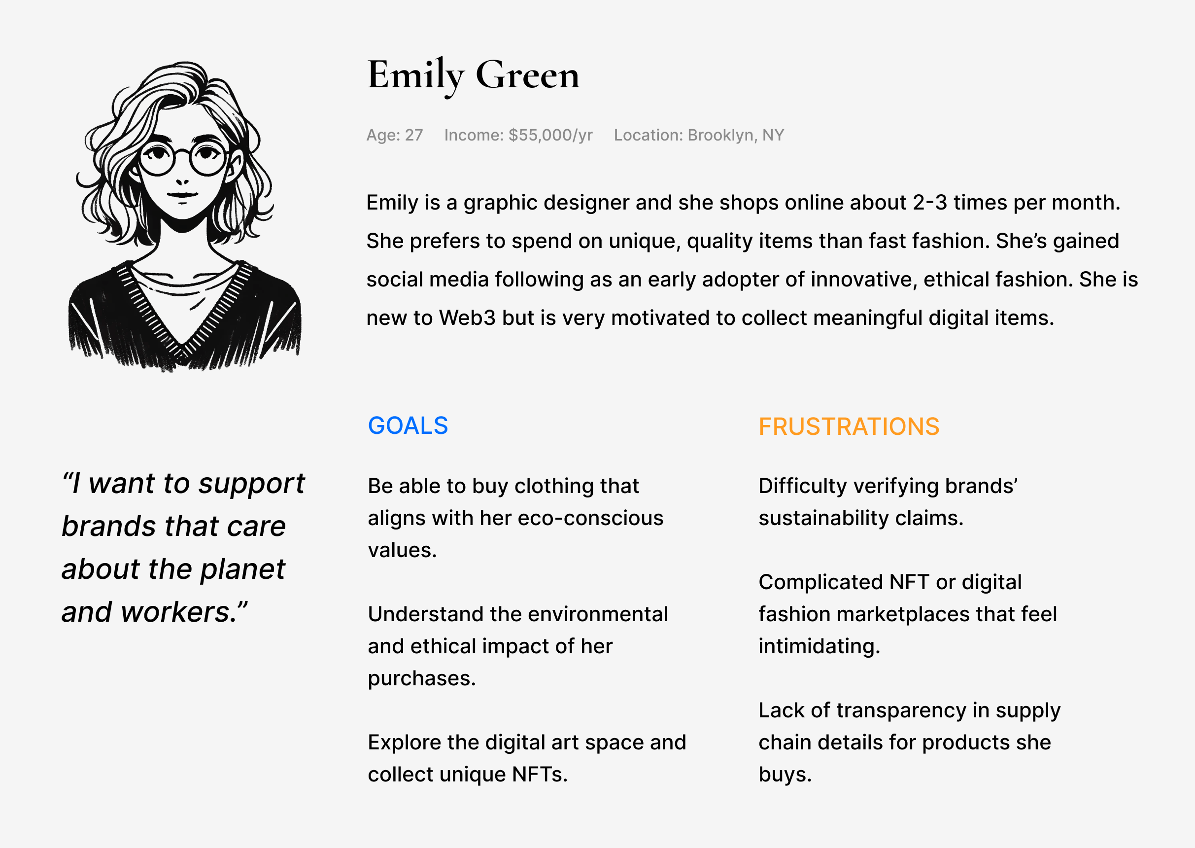 A persona featuring Emily's goals and frustrations.
