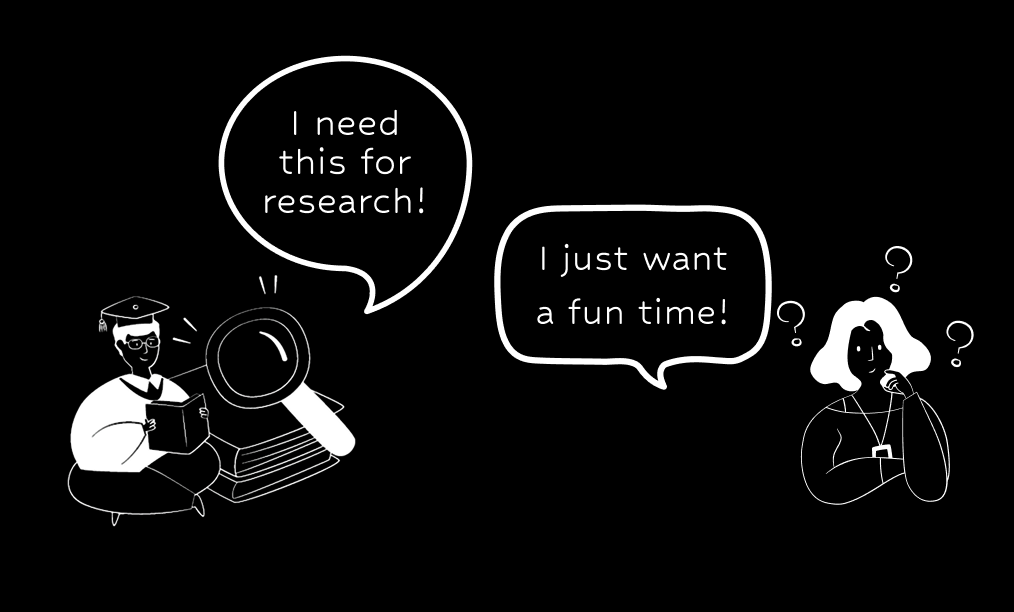 A drawing of two users having dialog on their needs.