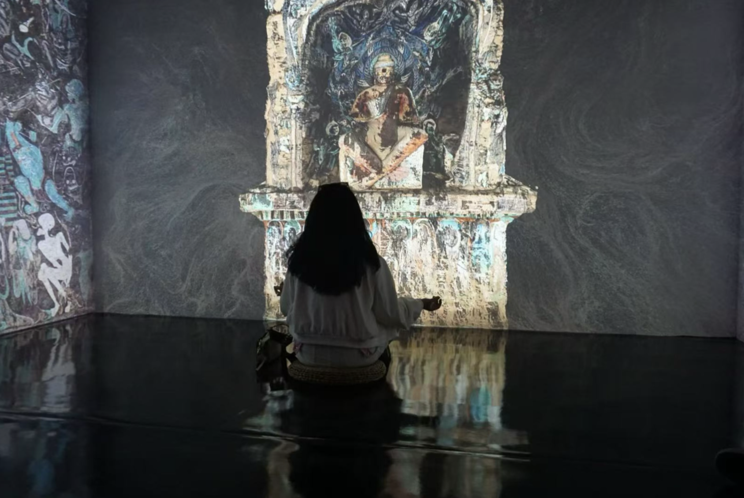 Installation shot of Digital Temple at the exhibition space CAMLab Cave, Cambridge, 2023